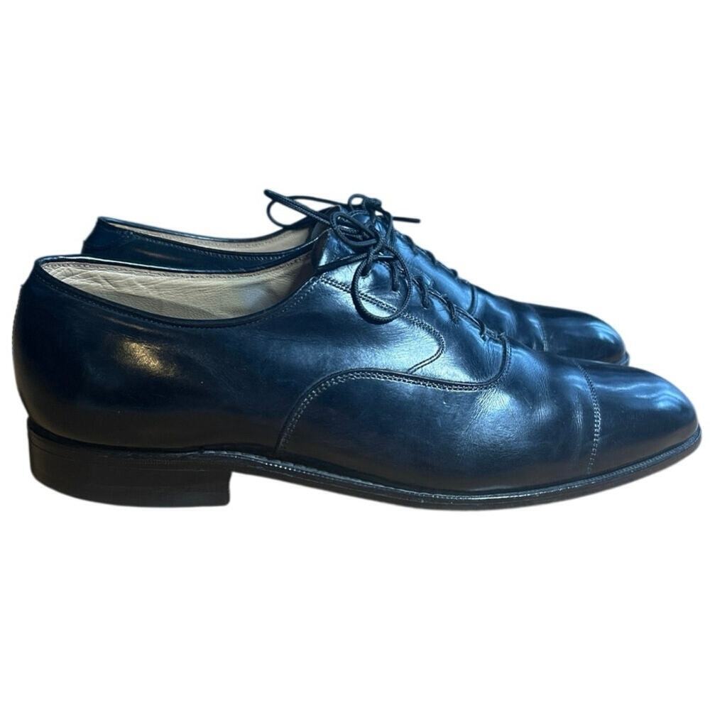 VTG 90s Johnston & Murphy Aristocraft Black Leather Oxford Cap Toe Sz 9 C/A